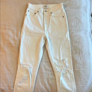 AGOLDE Riley High Rise Straight Crop Jeans Veil White Distressed